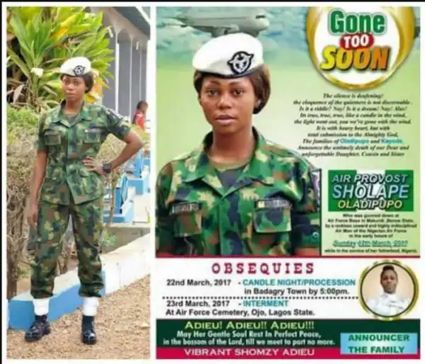 See Obituary For Sholape ‘Shomzy’ Oladidupo, Female AirForce Officer Killed By Boyfriend
